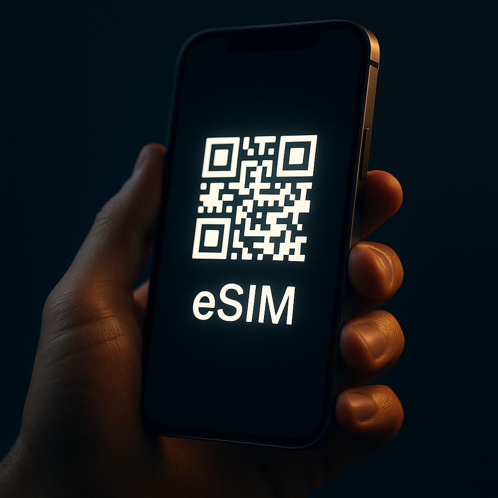Scanning an eSIM QR code on a smartphone